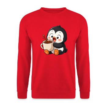 Cute Penguin Coffee Coffee Lover Mugs - Unisex Sweatshirt - red - Front - Alina (178cm) & Michal (187cm)