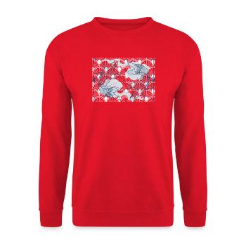 Koi fish im Blau-Wellen Muster japan koi - Unisex Pullover - Rot - Vorne - Alina (178cm) & Michal (187cm)