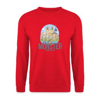 Münster Motiv 1 Fahrradstadt Skyline - Unisex Pullover - Rot - Vorne - Alina (178cm) & Michal (187cm)