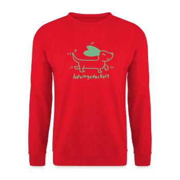  Dackel verspielt, handgezeichnet - Unisex Pullover - Rot - Vorne - Alina (178cm) & Michal (187cm)