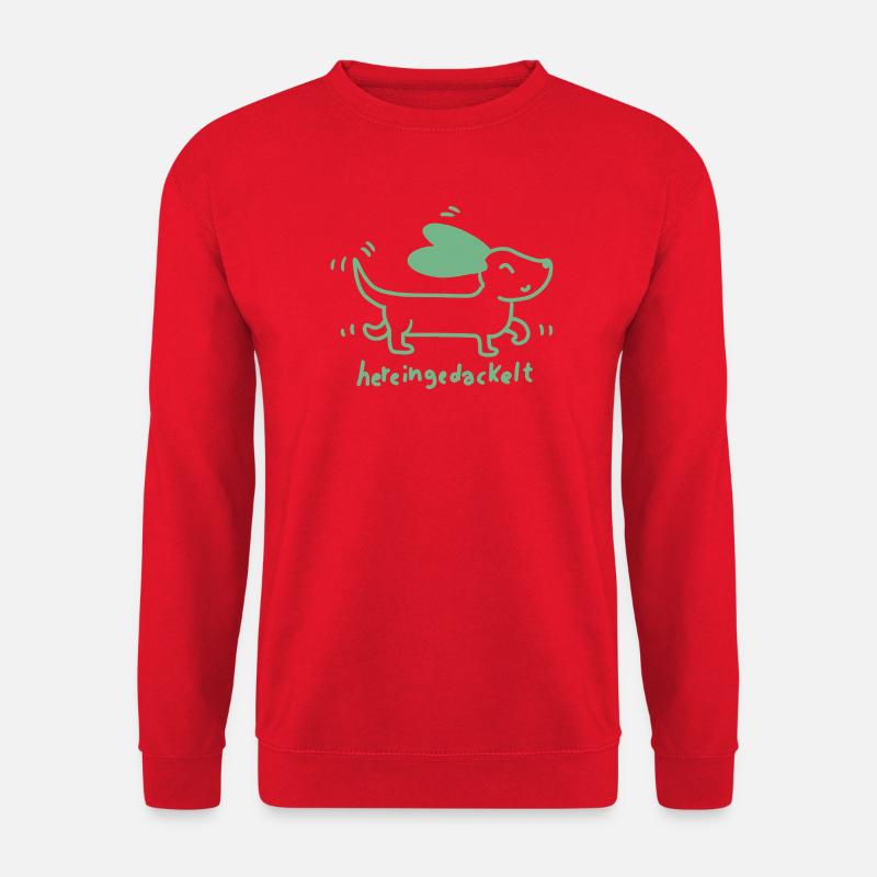  Dackel verspielt, handgezeichnet - Unisex Pullover - Rot