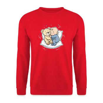 Kleiner Kuschelheld: Baby und Teddybär - Unisex Pullover - Rot - Vorne - Alina (178cm) & Michal (187cm)