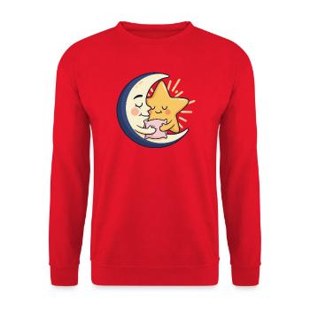 Mond und Stern Kuschelfreund - Unisex Pullover - Rot - Vorne - Alina (178cm) & Michal (187cm)