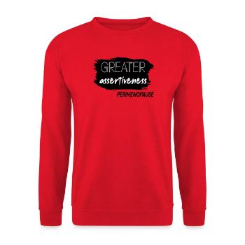 Größere Durchsetzungsfähigkeit in der Perimenopause - Unisex Pullover - Rot - Vorne - Alina (178cm) & Michal (187cm)
