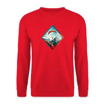Paraglider over mountain landscape - Unisex Sweatshirt - red - Front - Alina (178cm) & Michal (187cm)