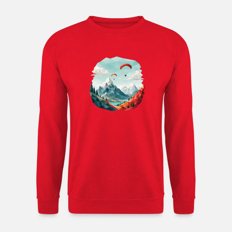 Paragliding Mountain Landscape Polygon Art - Unisex Sweatshirt - red