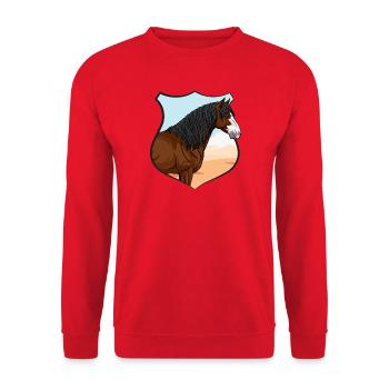 La tête du cheval Abaco, un écusson et un paysage - Sweat-shirt Unisexe - rouge - Devant - Alina (178cm) & Michal (187cm)