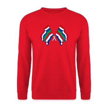 Gekreuzte Schier-Flaggen – Island Pride - Unisex Pullover - Rot - Vorne - Alina (178cm) & Michal (187cm)