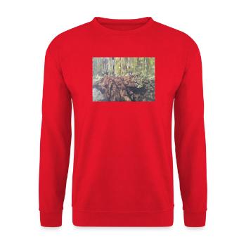 Logs in the forest – an impressionistic landscape - Unisex Sweatshirt - red - Front - Alina (178cm) & Michal (187cm)