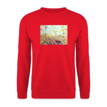 Wald-Aquarelllandschaft im Herbst - Unisex Pullover - Rot - Vorne - Alina (178cm) & Michal (187cm)