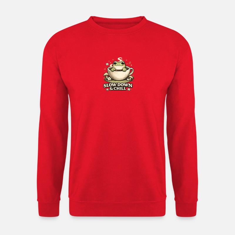Slow Down & Chill – Cute Frog Coffee Aesthetic  - Unisex Pullover - Rot