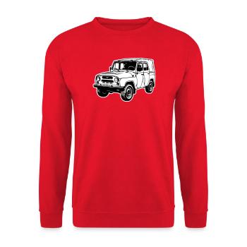 UAZ Geländefahrzeug (2-farbig) - Unisex Pullover - Rot - Vorne - Alina (178cm) & Michal (187cm)
