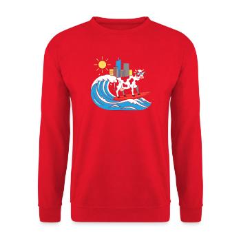 Vache surfeuse à la City-Wave - Sweat-shirt Unisexe - rouge - Devant - Alina (178cm) & Michal (187cm)