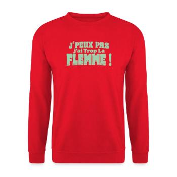 J’peux pas j’ai trop la flemme - Sweat-shirt Unisexe - rouge - Devant - Alina (178cm) & Michal (187cm)