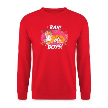Tiger Lounge RAR BOYS! - Unisex Pullover - Rot - Vorne - Alina (178cm) & Michal (187cm)