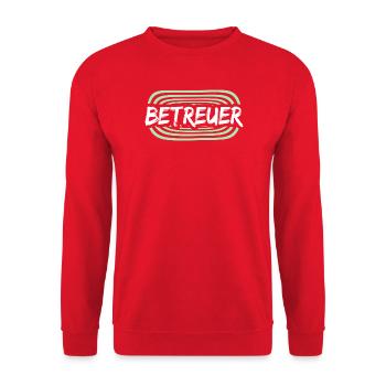 Betreuer Logo Schriftzug - Unisex Pullover - Rot - Vorne - Alina (178cm) & Michal (187cm)