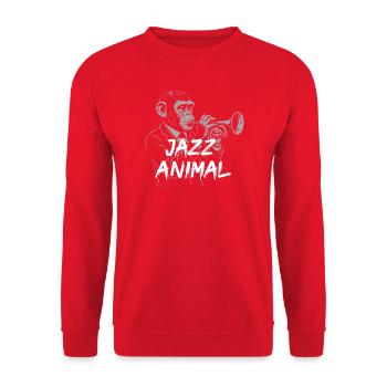 Jazz Animal Monkey Trompete - Unisex Pullover - Rot - Vorne - Alina (178cm) & Michal (187cm)