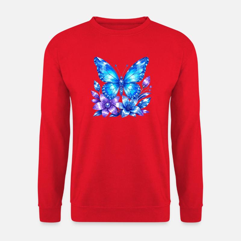 Blauer Schmetterling mit Lavendelblüten - Unisex Pullover - Rot