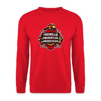 Freiwillig Ehrenamtlich Unersetzlich Emblem - Unisex Pullover - Rot - Vorne - Alina (178cm) & Michal (187cm)
