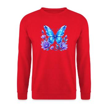 Blue Crystal Butterfly with Flowers - Unisex Sweatshirt - red - Front - Alina (178cm) & Michal (187cm)