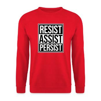 Resist Assist Persist Aktivismus Motivation Logo - Unisex Pullover - Rot - Vorne - Alina (178cm) & Michal (187cm)