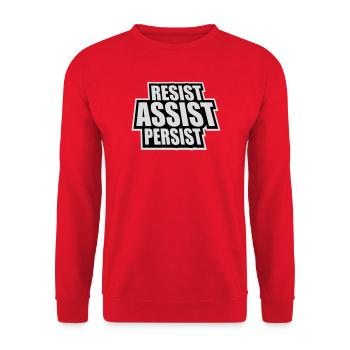 Resist Assist Persist Aktivismus Motivation Logo - Unisex Pullover - Rot - Vorne - Alina (178cm) & Michal (187cm)