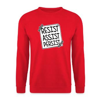 Resist Assist Persist Aktivismus Motivation Logo - Unisex Pullover - Rot - Vorne - Alina (178cm) & Michal (187cm)