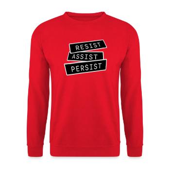 Resist Assist Persist Aktivismus Motivation Logo - Unisex Pullover - Rot - Vorne - Alina (178cm) & Michal (187cm)