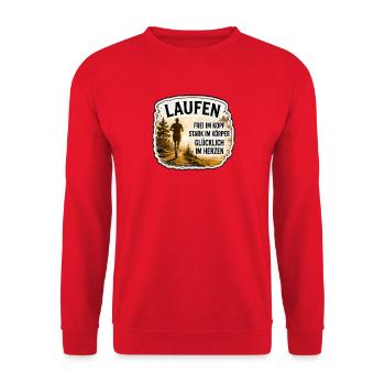 Laufen macht den Kopf frei - Unisex Pullover - Rot - Vorne - Alina (178cm) & Michal (187cm)