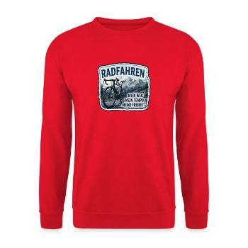 Radfahren – Meine Freiheit - Unisex Pullover - Rot - Vorne - Alina (178cm) & Michal (187cm)