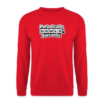 Periodically Sarcastic – Chemie Humor - Unisex Pullover - Rot - Vorne - Alina (178cm) & Michal (187cm)