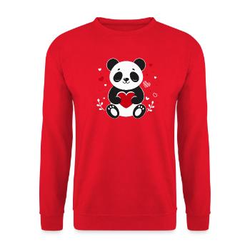 Süßer Panda mit Herz Kawaii Tiermotiv - Unisex Pullover - Rot - Vorne - Alina (178cm) & Michal (187cm)