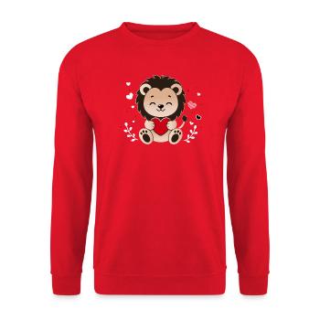 Süßer Löwe mit Herz Kawaii Tiermotiv - Unisex Pullover - Rot - Vorne - Alina (178cm) & Michal (187cm)