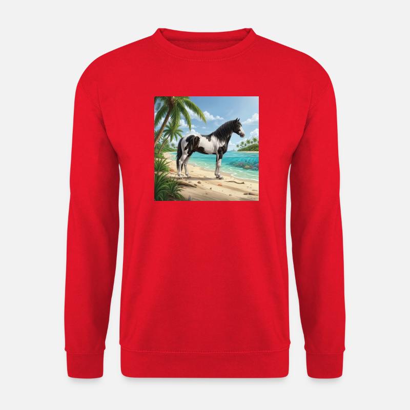 Ein Abaco Barbe-Pferd und eine bahamaische Landschaft - Unisex Pullover - Rot