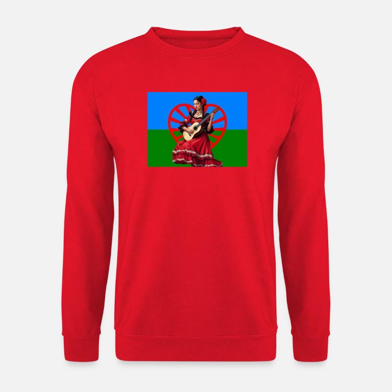 Rote Flamenco-Gitarre auf Trikolor-Hintergrund - Unisex Pullover - Rot