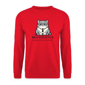 Executive Kater mit Brille - Unisex Pullover - Rot - Vorne - Alina (178cm) & Michal (187cm)