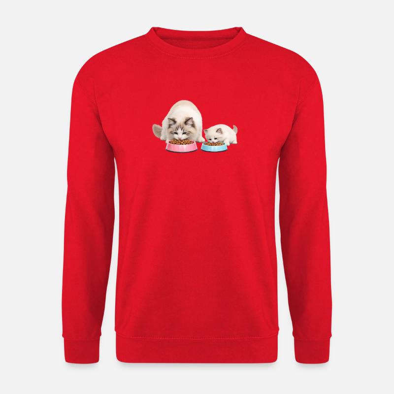 Mama Ragdoll-Katze frisst zusammen mit ihrem Kätzchen - Unisex Pullover - Rot