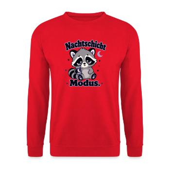 Nachtschicht Waschbär Modus - Unisex Pullover - Rot - Vorne - Alina (178cm) & Michal (187cm)