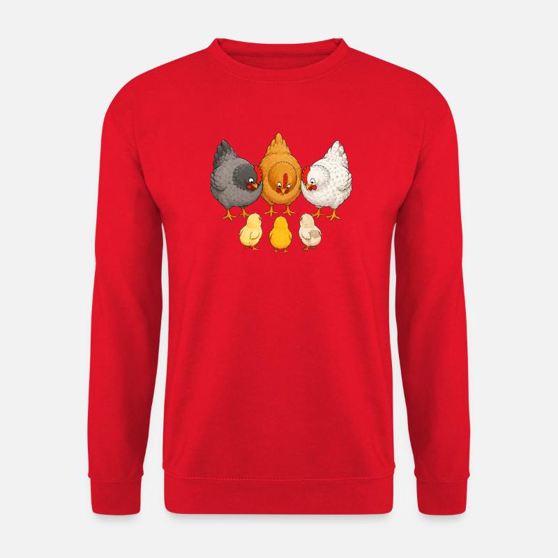 Hühner mit Kücken - Unisex Pullover - Rot