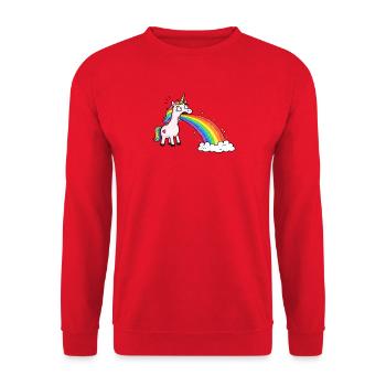 La licorne crache de l’arc-en-ciel dans les nuages - Sweat-shirt Unisexe - rouge - Devant - Alina (178cm) & Michal (187cm)