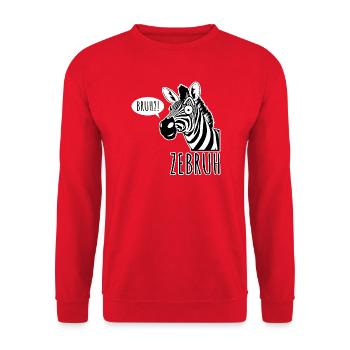 Zebra wird Zebruh weil Meme mäßig erstaunt Bro - Unisex Pullover - Rot - Vorne - Alina (178cm) & Michal (187cm)