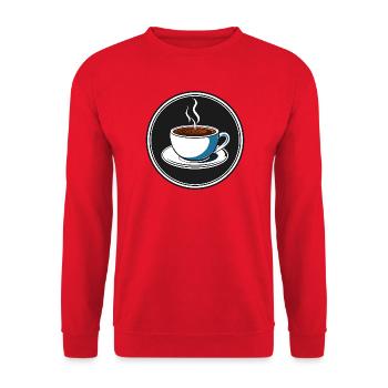 Kaffeetasse Rundlogo Illustration - Unisex Pullover - Rot - Vorne - Alina (178cm) & Michal (187cm)