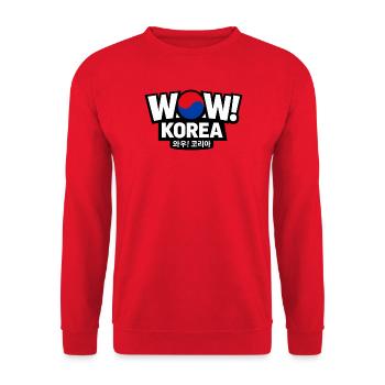 WOW! Korea – Koreanisches Kultur Design - Unisex Pullover - Rot - Vorne - Alina (178cm) & Michal (187cm)