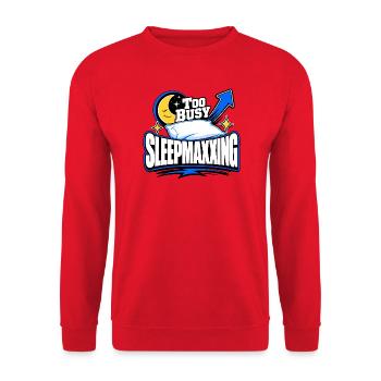 Funny Gen Z Sayings, Sleepmaxxing Too Busy - Unisex Pullover - Rot - Vorne - Alina (178cm) & Michal (187cm)