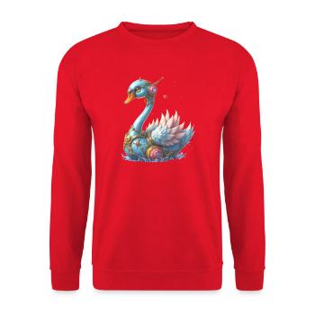 Blauer Mechanischer Schwan - Unisex Pullover - Rot - Vorne - Alina (178cm) & Michal (187cm)
