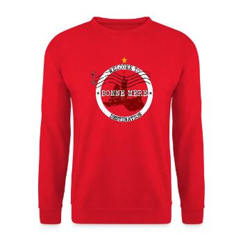 Bonne Mère Marseille – Vintage-Notre-Dame-Briefmarke - Unisex Pullover - Rot - Vorne - Alina (178cm) & Michal (187cm)