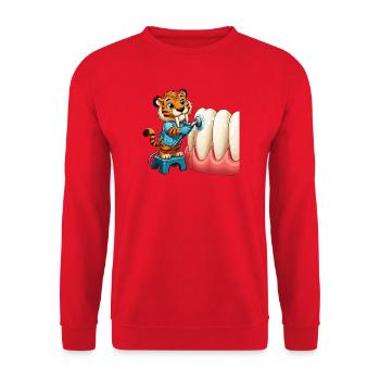 Tiger Brushing Teeth Cartoon - Unisex Sweatshirt - red - Front - Alina (178cm) & Michal (187cm)