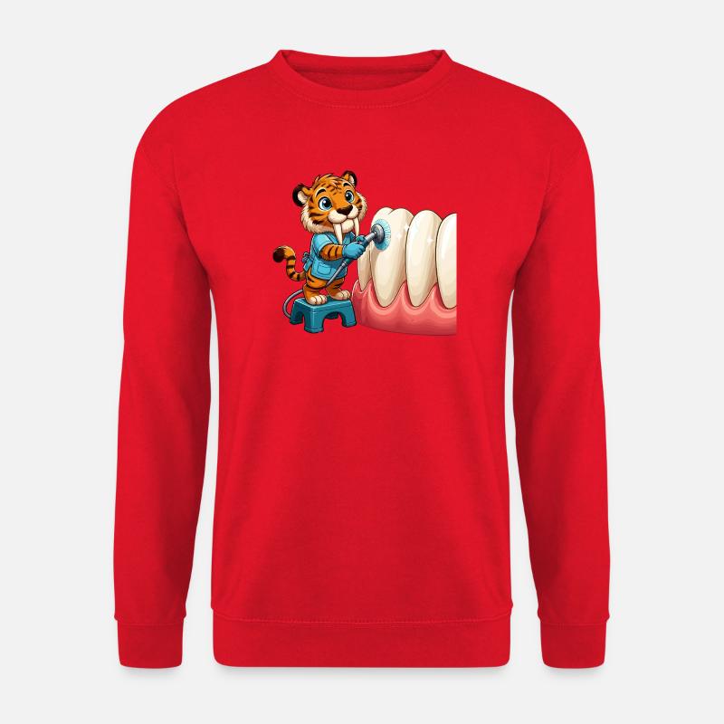 Tiger Brushing Teeth Cartoon - Unisex Sweatshirt - red