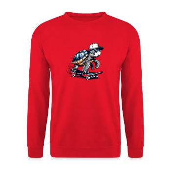 Techno Skater Schildkröte - Unisex Pullover - Rot - Vorne - Alina (178cm) & Michal (187cm)