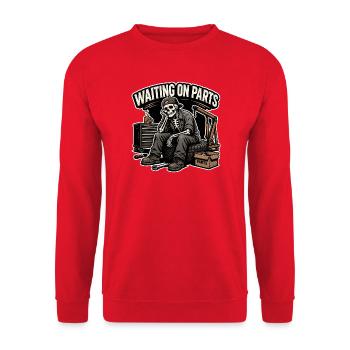 Waiting On Parts Mechanic Skeleton Humor - Unisex Sweatshirt - red - Front - Alina (178cm) & Michal (187cm)